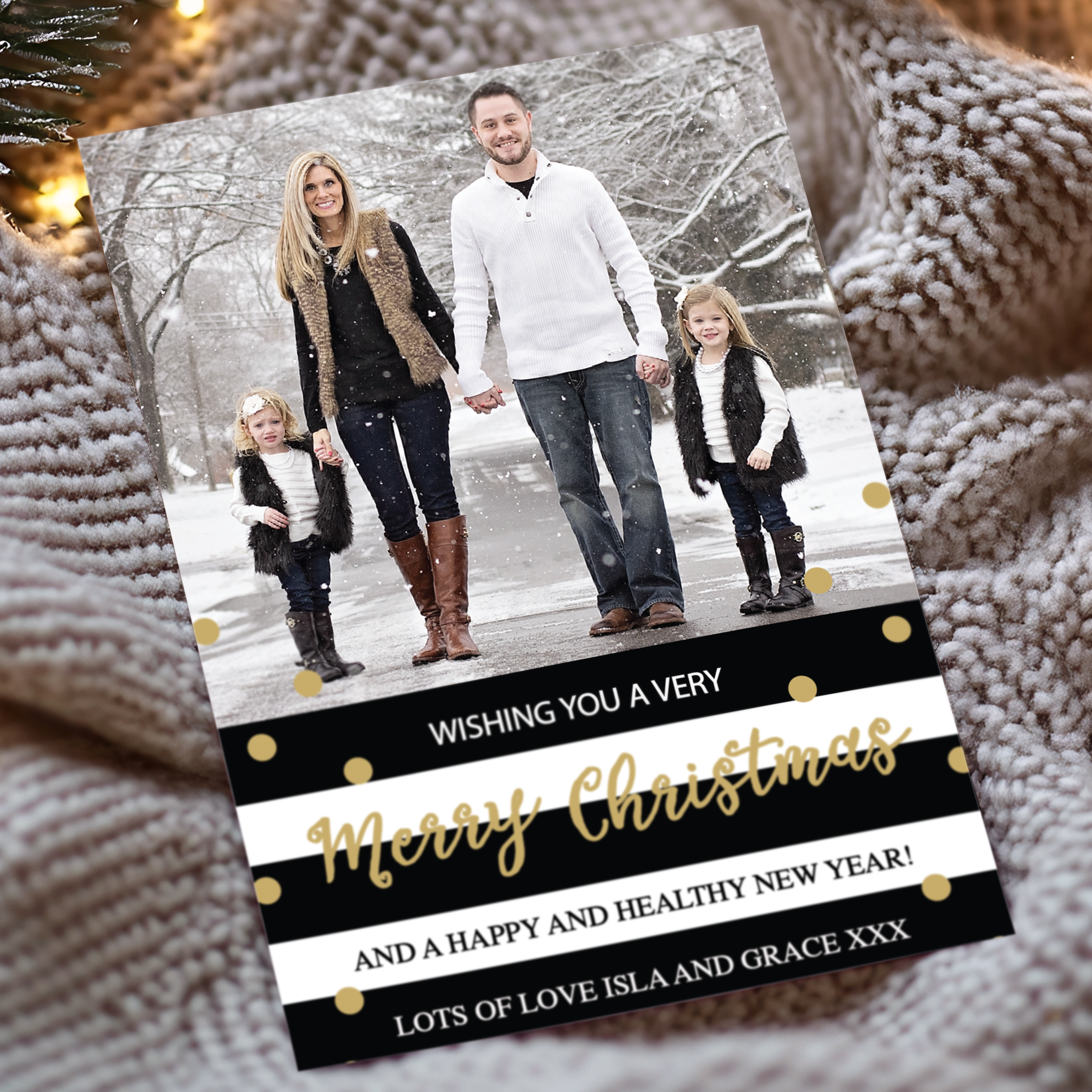FLAT Family Christmas Card Pack, Photo Xmas Cards