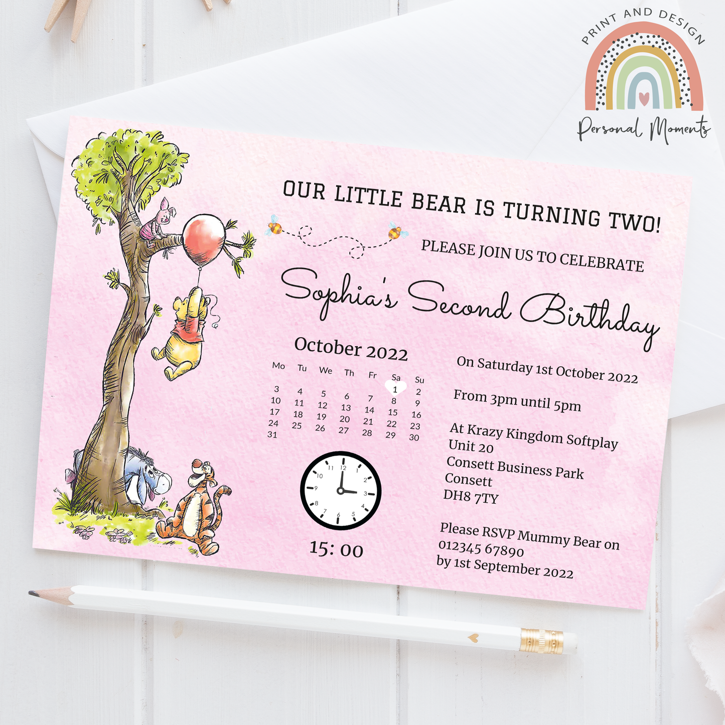 Personalized Winnie The Pooh Birthday Party Invitations - Pooh Bear Girl Invites